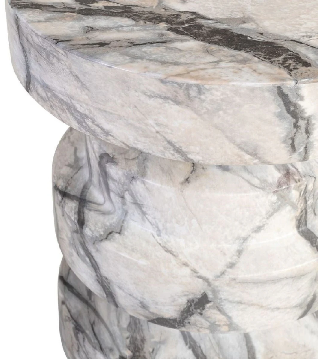 Luxury side table / stool in marble look white Ø 38 x H. 45 cm - living room furniture in marble look - luxury furniture - luxury interior