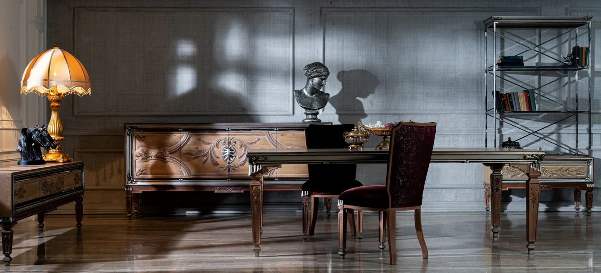 Luxury baroque dining table beige / silver - magnificent solid wood dining room table in baroque style - baroque dining room furniture