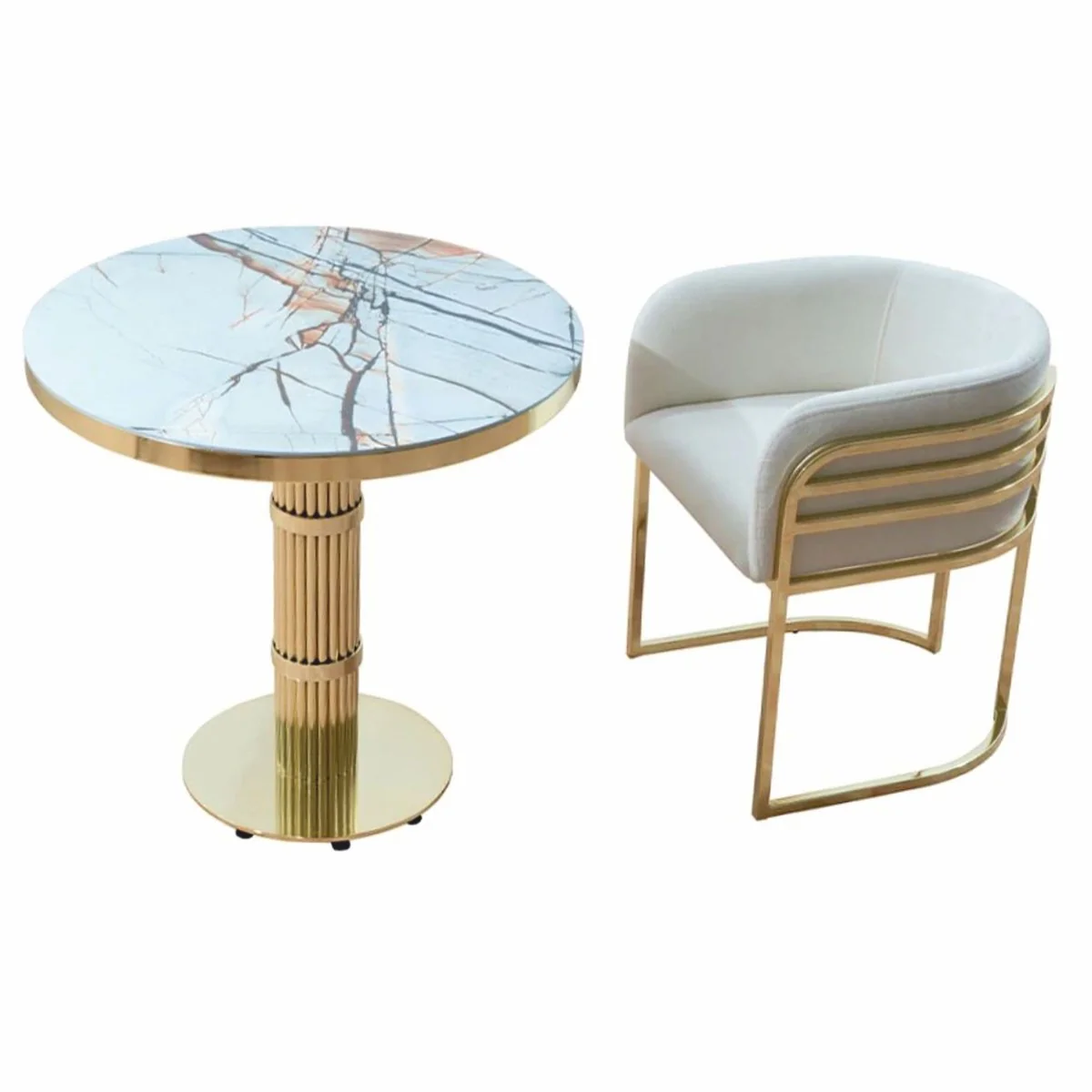 Luxury dining table gold / white H. 75 cm - Luxury dining room furniture