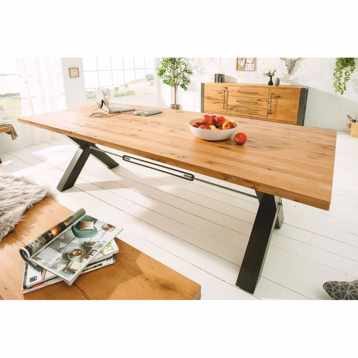 Dining table natural / black 200 cm - Rectangular kitchen table