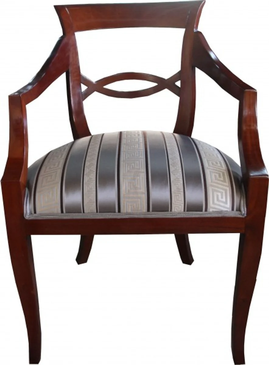 Biedermeier luxury dining room chair brown with meander pattern fabric Mod2 - furniture restaurant hotel catering