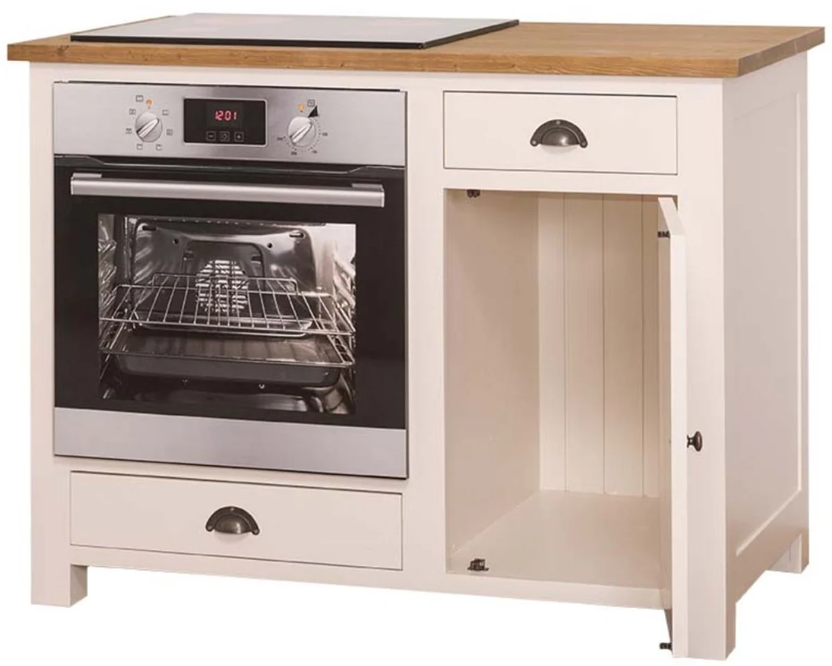 Country house style stove conversion cabinet with door and 2 drawers cream / natural color 120 x 65 x H. 90 cm - kitchen furniture