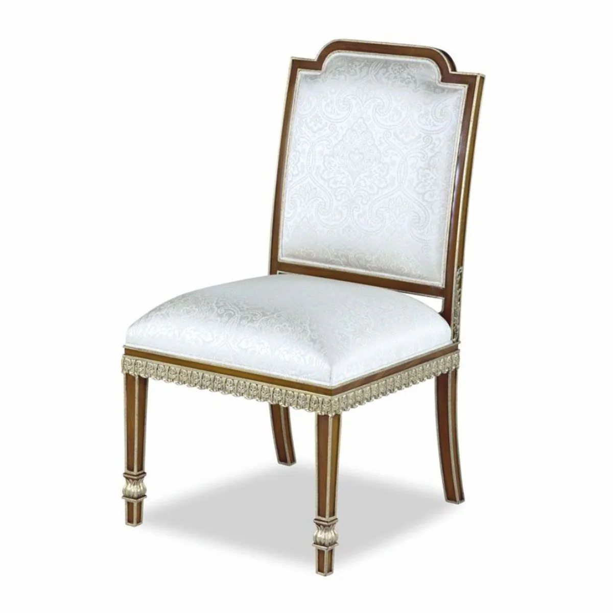 Luxury Baroque Mahogany Dining Chair White / Brown / Gold H. 102 cm - Baroque Furniture