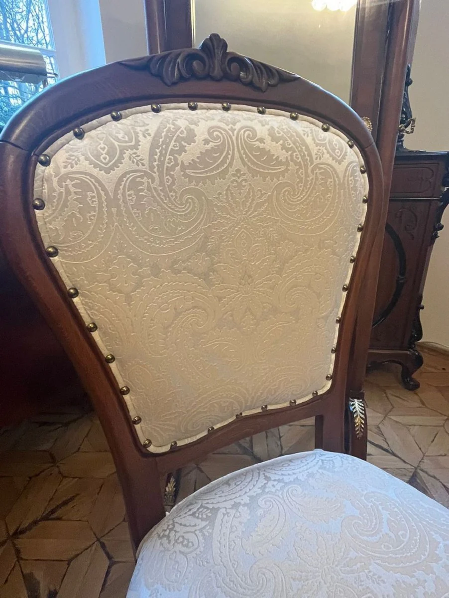 Luxury Baroque Dining Room Chair Cream / Brown - Handcrafted Solid Wood Chair with Elegant Pattern - Baroque Style Kitchen Chair - Baroque Dining Room Furniture - Noble & Magnificent