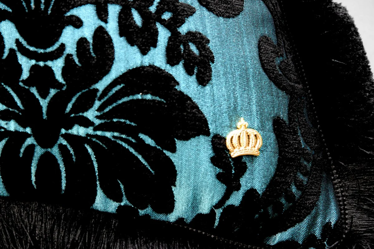 Luxury cushion Pompöös by Harald Glööckler Elegance Collection Baroque pattern black / turquoise 50 x 50 cm - luxury cushion