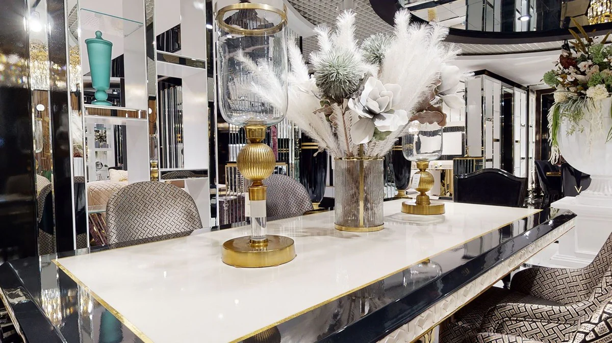 Luxury Art Deco Dining Table White / Black / Gold - Art Deco Dining Room Table - Art Deco Dining Room Furniture - Luxury Quality