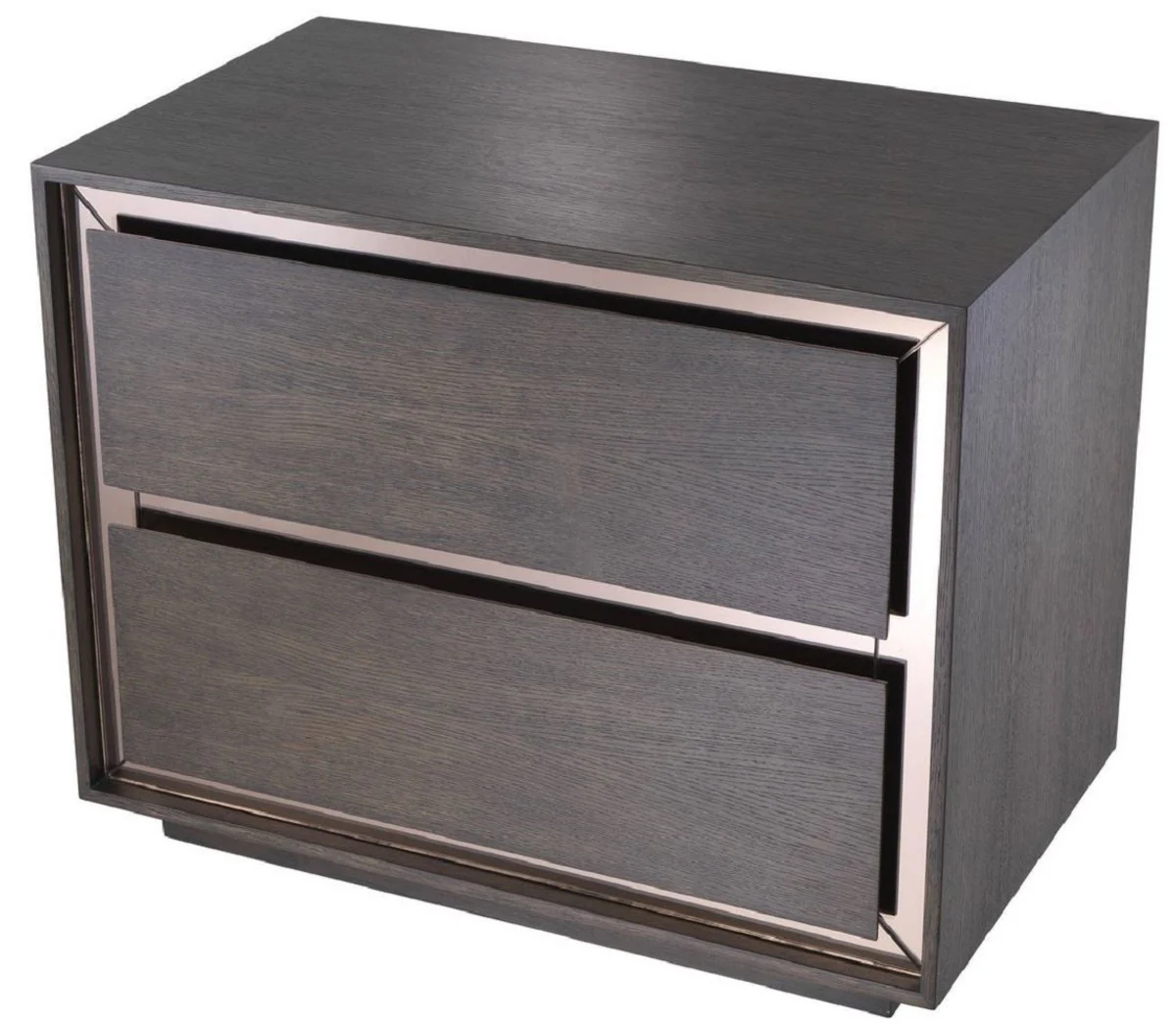 Luxury bedside table mocha / bronze color 76.5 x 46 x H. 62 cm - side table with 2 drawers and mirror glass - luxury furniture