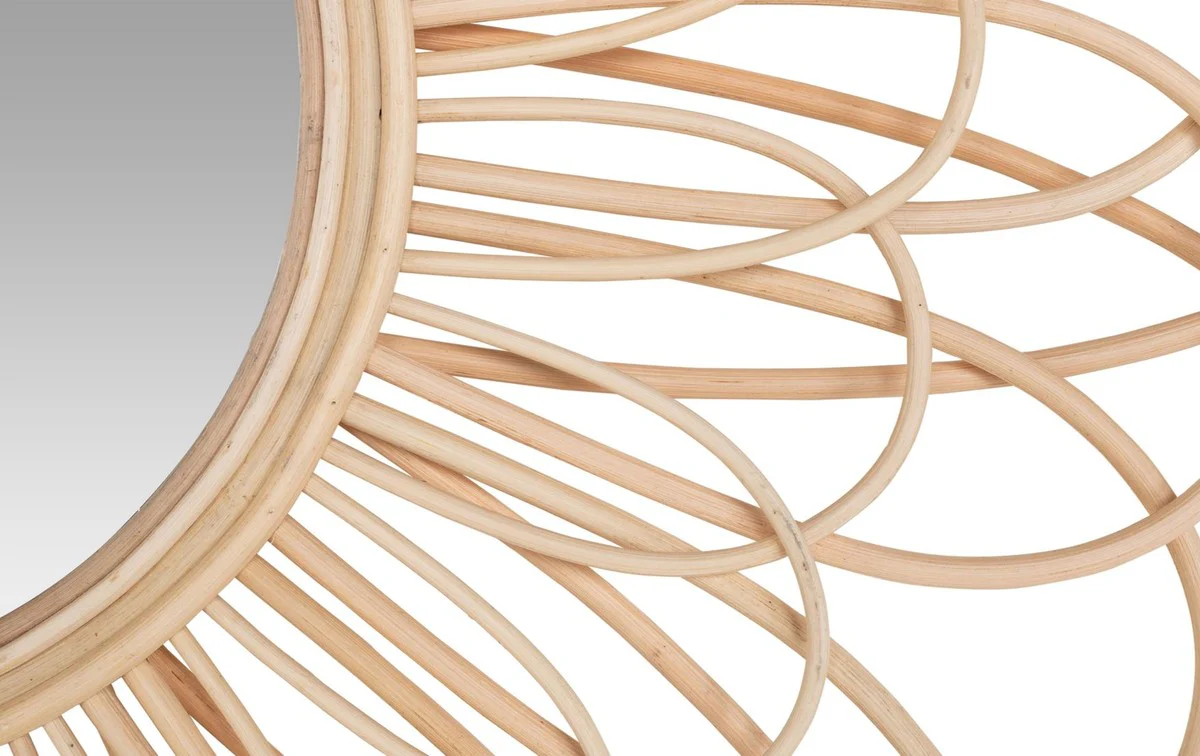 Designer rattan mirror natural colors Ø 85 cm - wall mirror in flower design