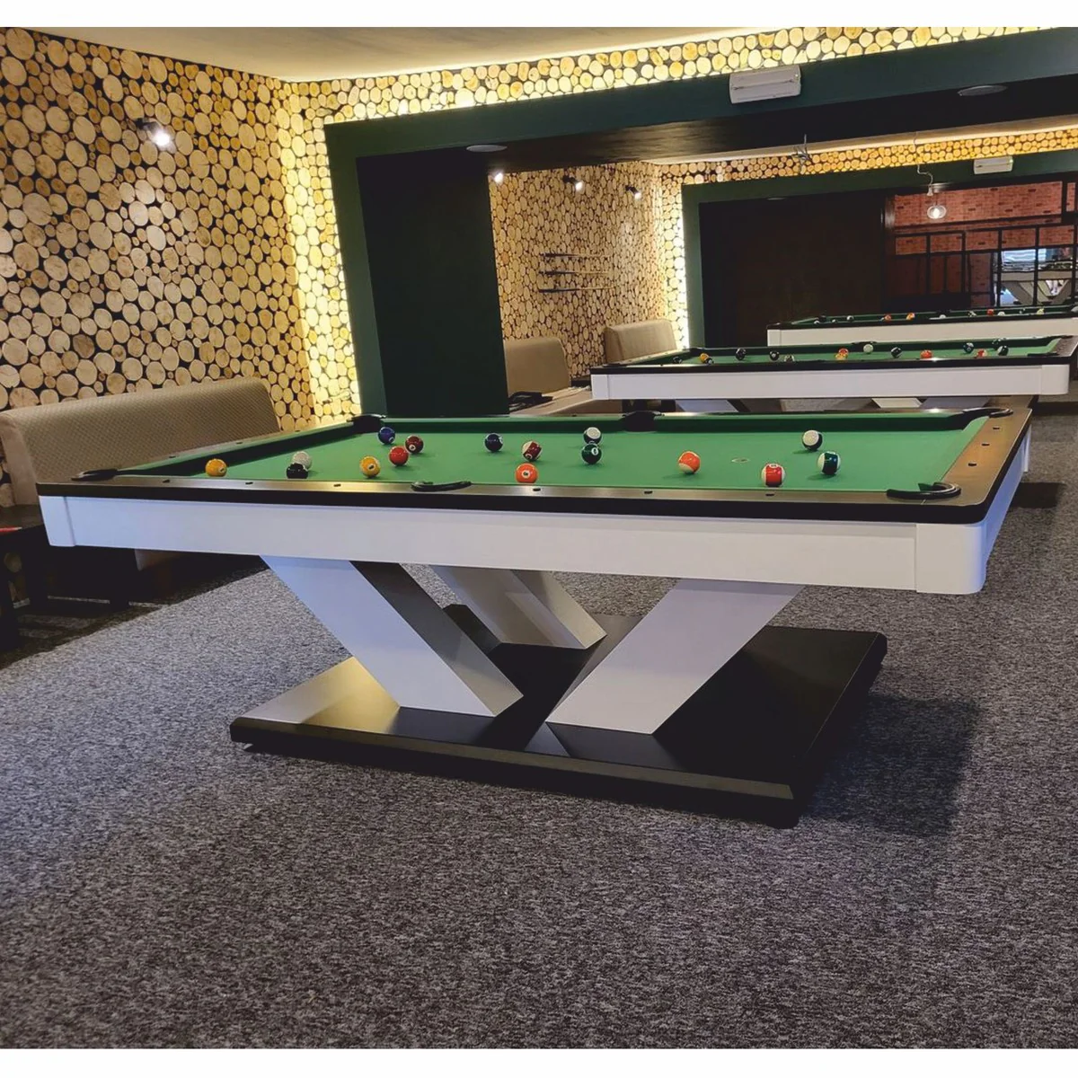 Luxury Pool Billiard Table/Dining Table 8ft White/Black/Green