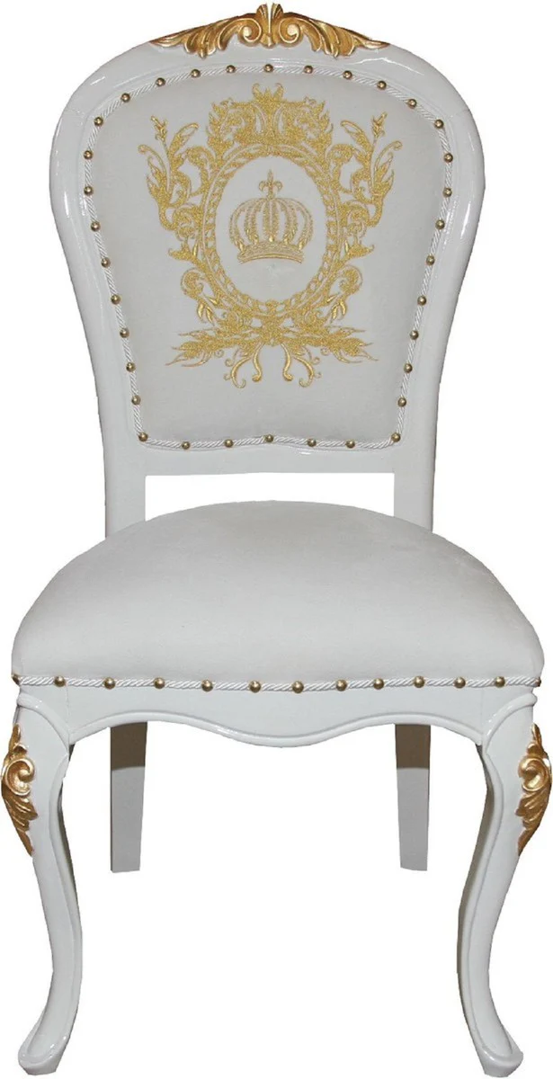 Pompöös by Luxury Baroque Dining Room Chairs with Crown White / Gold - Pompöös Baroque Chairs designed by Harald Glööckler - 6 Dining Room Chairs - Baroque Dining Room Furniture