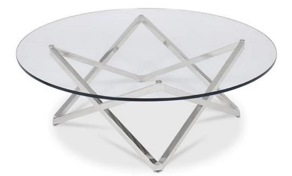 Luxury coffee table silver Ø 60 x H. 50 cm - Round living room table with glass top - Luxury living room furniture