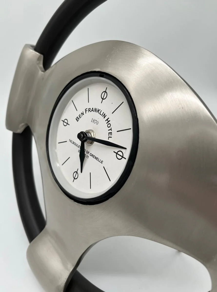 Designer luxury table clock vintage steering wheel with stand - noble & magnificent - table clock -1B goods front glass is missing