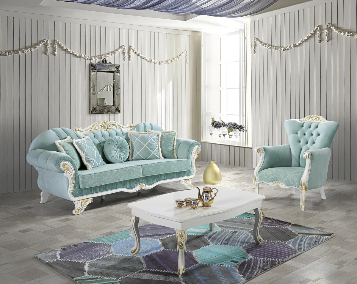 Baroque coffee table white / gold 105 x 74 x H. 46 cm - Rectangular living room table in baroque style - Baroque furniture