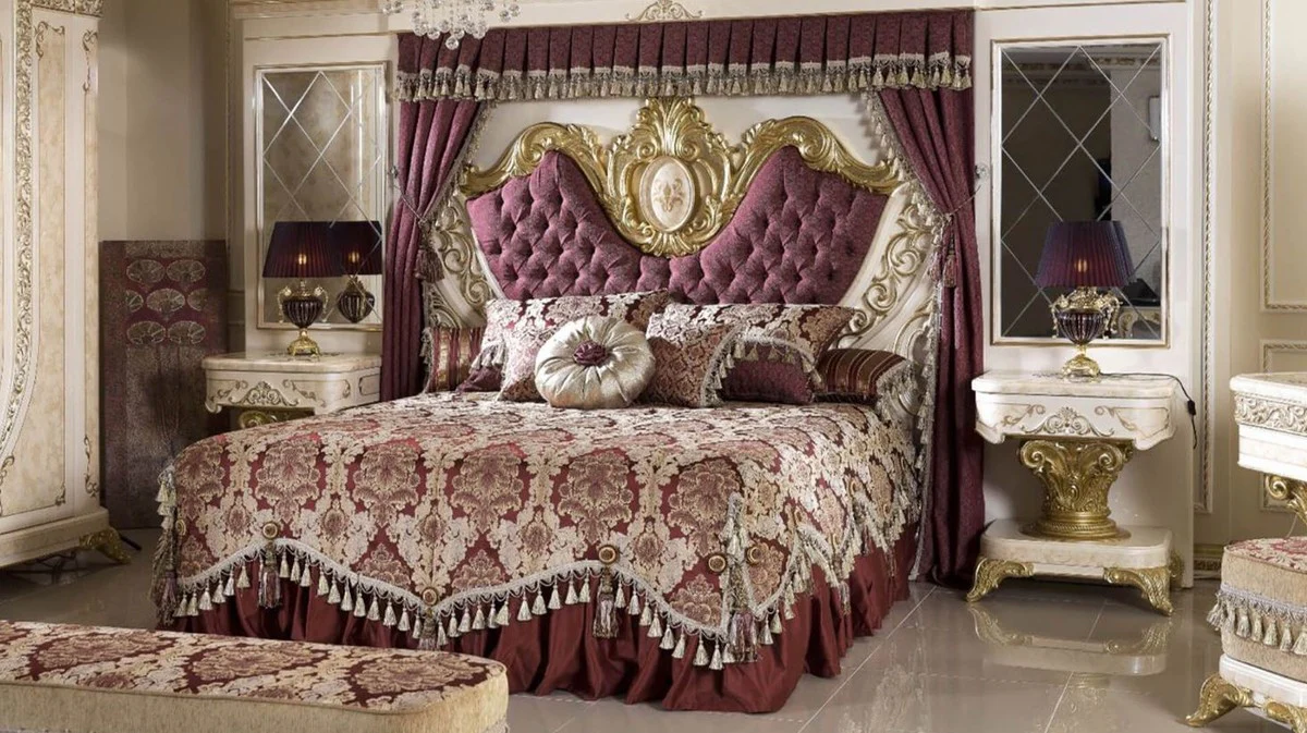 Luxury Baroque Nightstand White / Beige / Gold - Handmade Baroque Bedside Table with Drawer - Baroque Bedroom Furniture